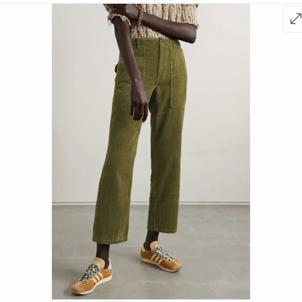 ALEX MILL Neil Cotton Corduroy Straight Leg Pants Olive Green Adjustable Waist 4 - Picture 14 of 15